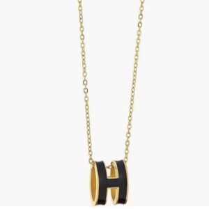 18k Gold plated H necklace in black